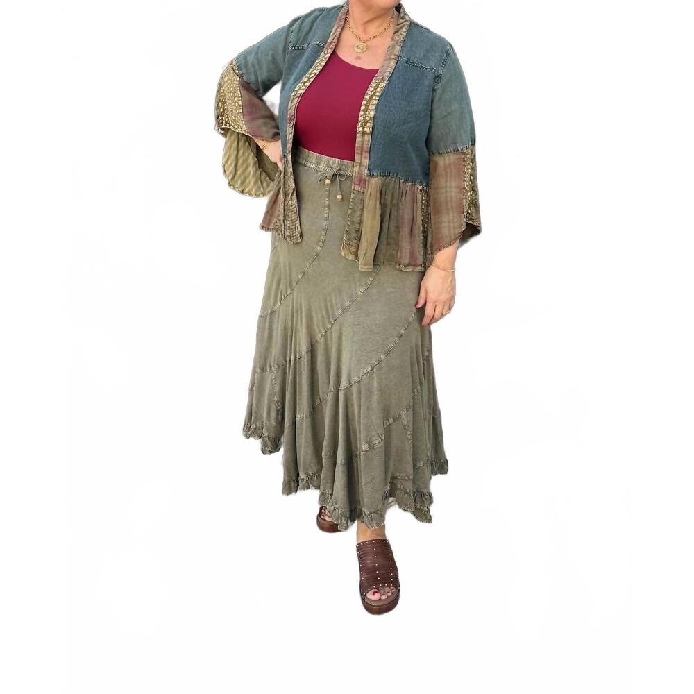 NEW YOUNG THREADS bell sleeve patchwork denim kim… - image 1